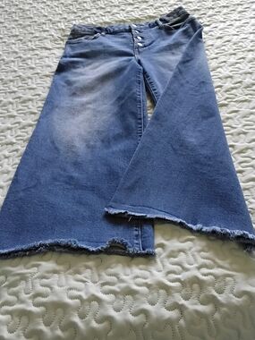 Time and Tru Faded Blue Wide-Leg Frayed Hem Jeans